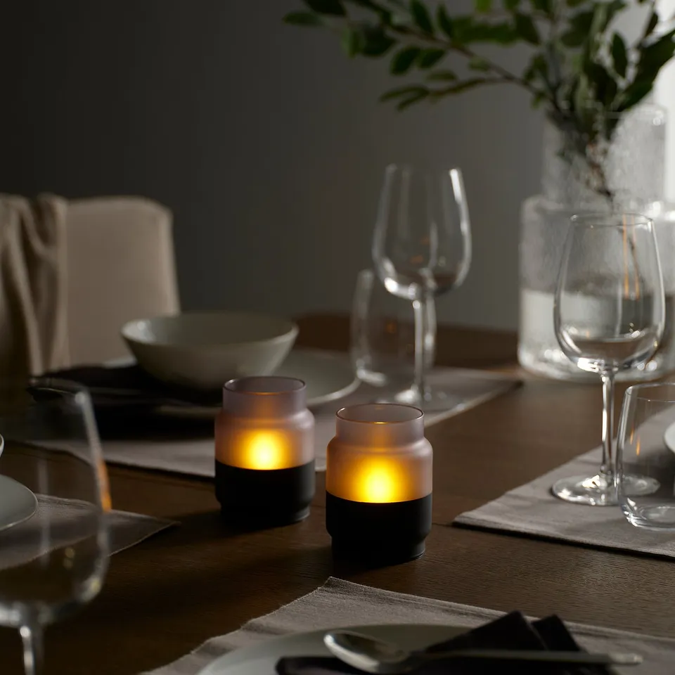 HJULMÖJA LED table decoration, glass/battery-operated grey-black