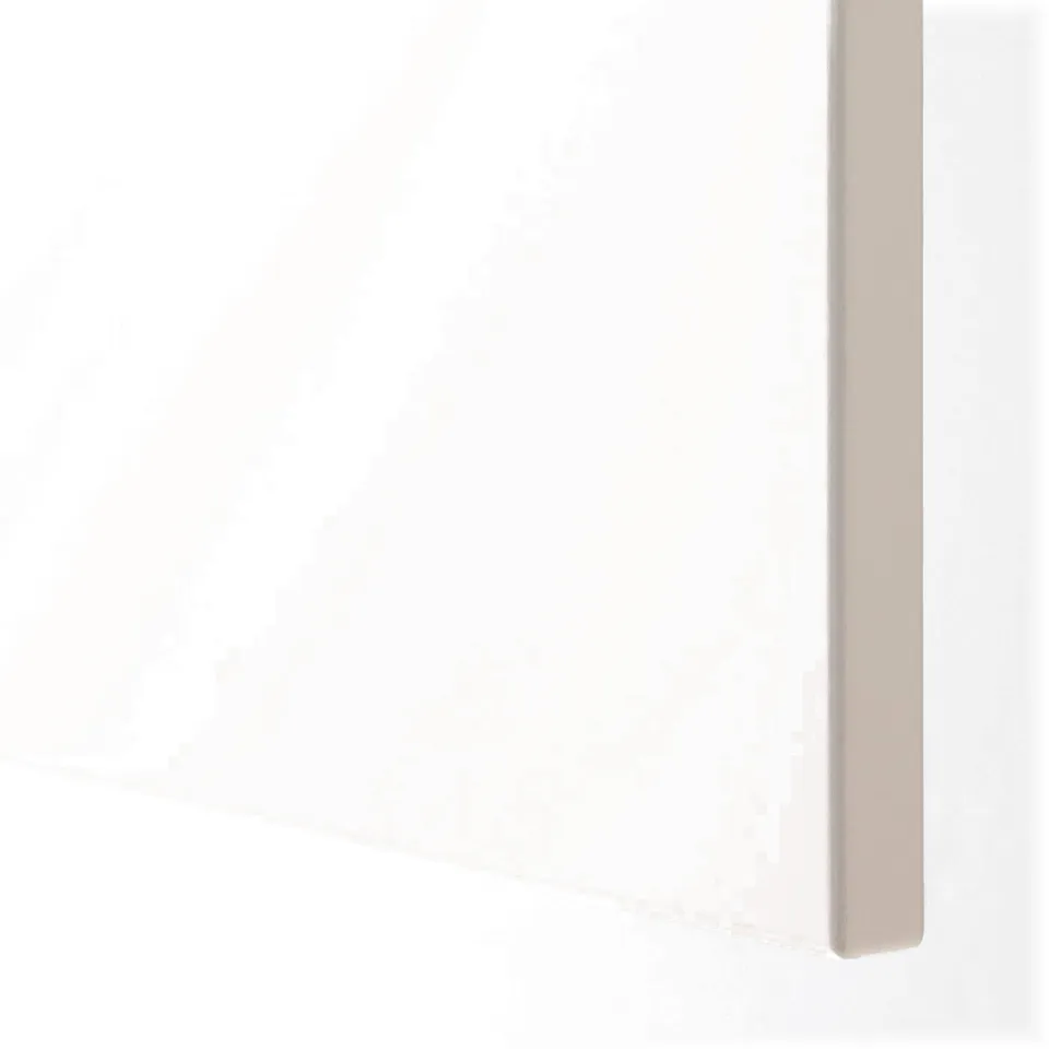 Clean, sleek white cabinet door, smoothly painted, corner view.