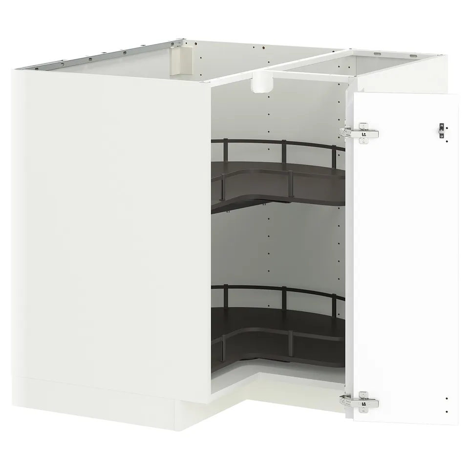 METOD Corner base cabinet with carousel, white/Voxtorp matt white, 88x88x80 cm