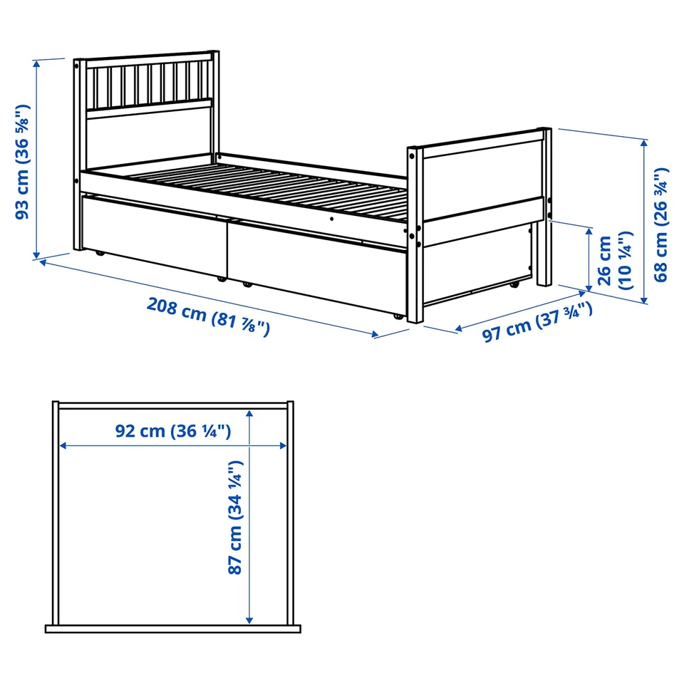 Illustration with measurements for the product: SMYGA.