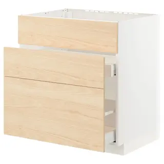 METOD / MAXIMERA base cab f sink+3 fronts/2 drawers, white/Askersund light ash effect, 80x60x80 cm