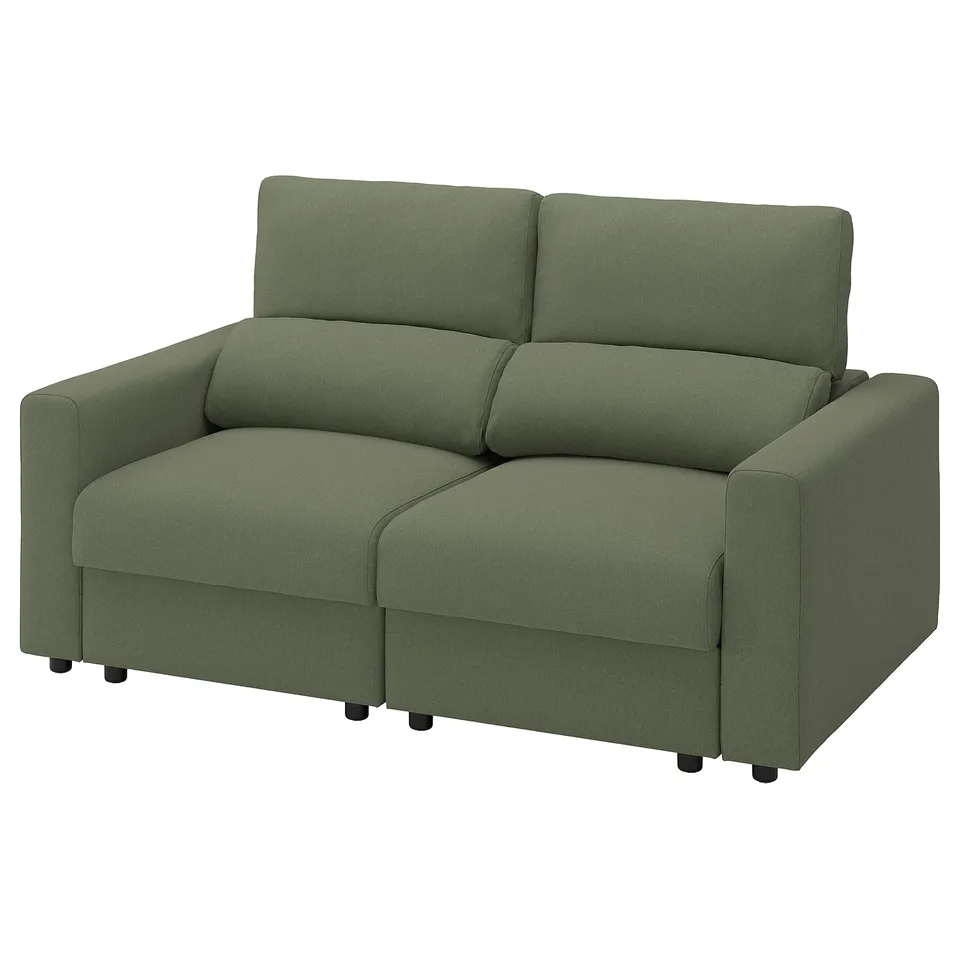 Malmkoping sofa: olive green, fabric-covered, modular design with adjustable headrests.