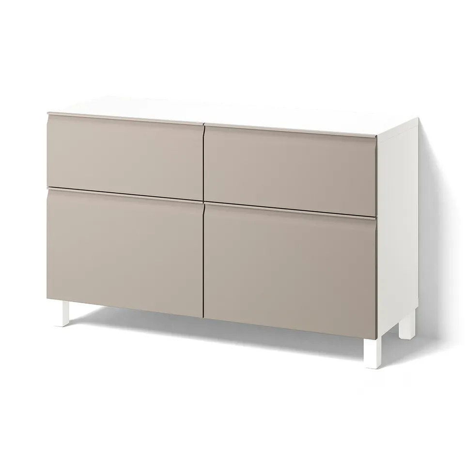 BESTÅ Storage combination w doors/drawers, white Hammarsmed/Stubbarp/beige, 120x42x74 cm
