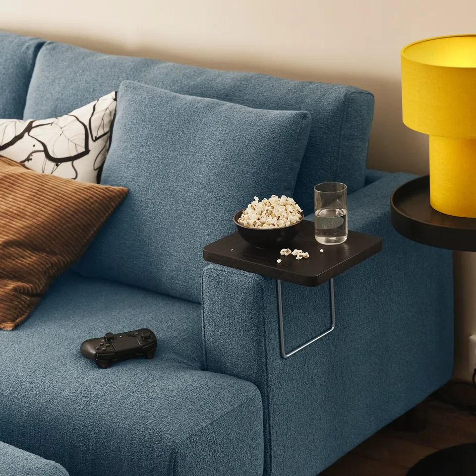 UPPÅKRA 3-seat modular sofa, with chaise longue, left/Axvall dark grey-blue