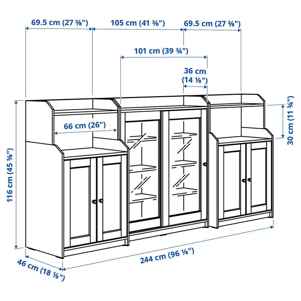 Illustration with measurements for the product: HAUGA.