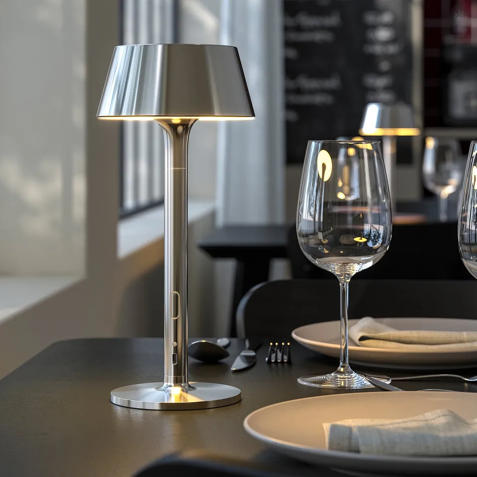 AVHÅLL LED portable lamp, battery-operated dimmable/nickel-plated outdoor, 29 cm