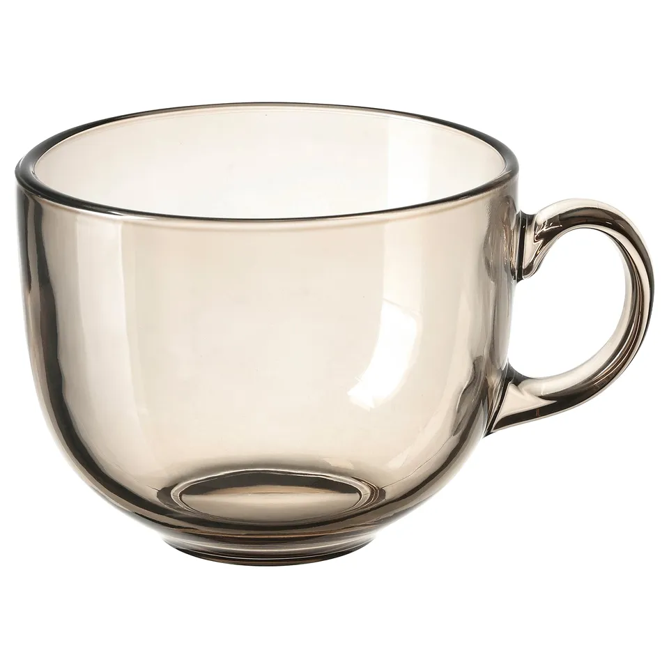 HÖSTAGILLE mug, amber, glass, handles both sides, round shape, smooth design.