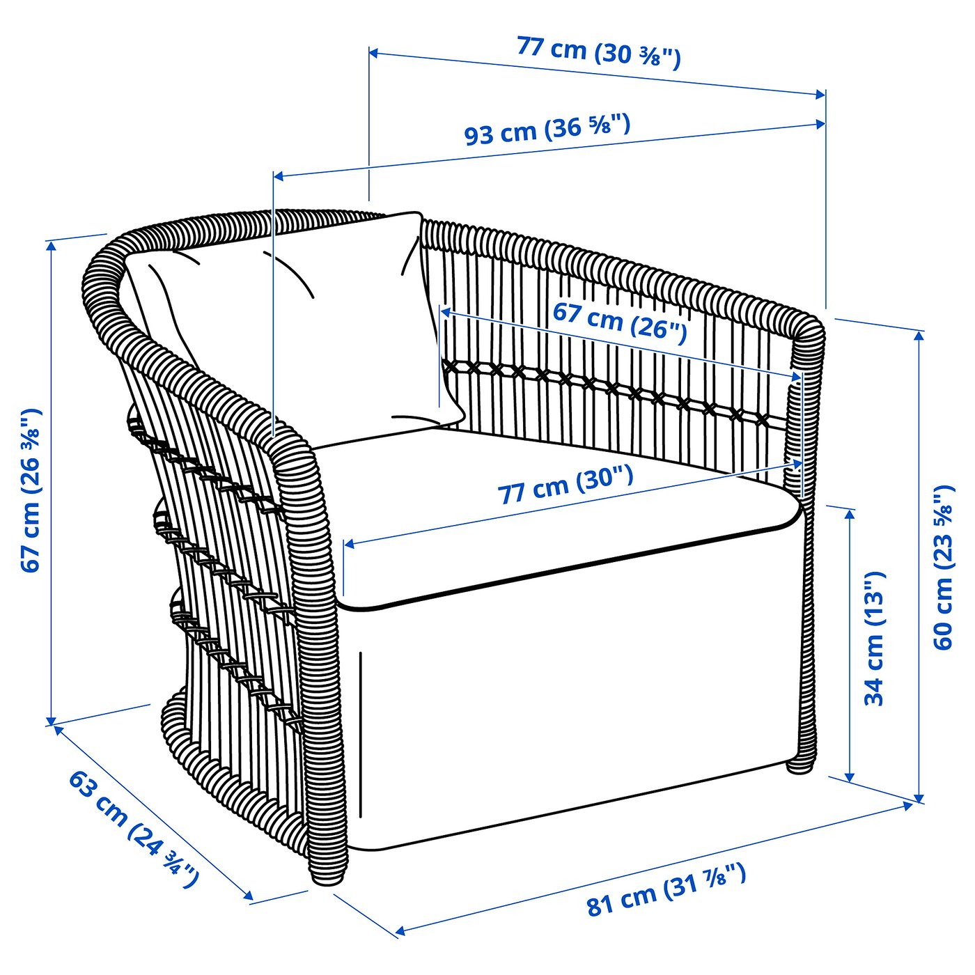 Illustration with measurements for the product: STOCKHOLM 2025.