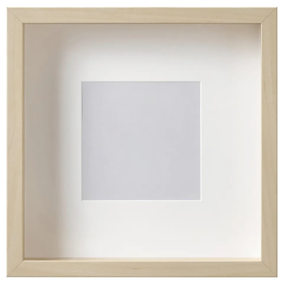 SANNAHED square photo frame, light wood with light grey mat, deep-set, safe plastic cover.