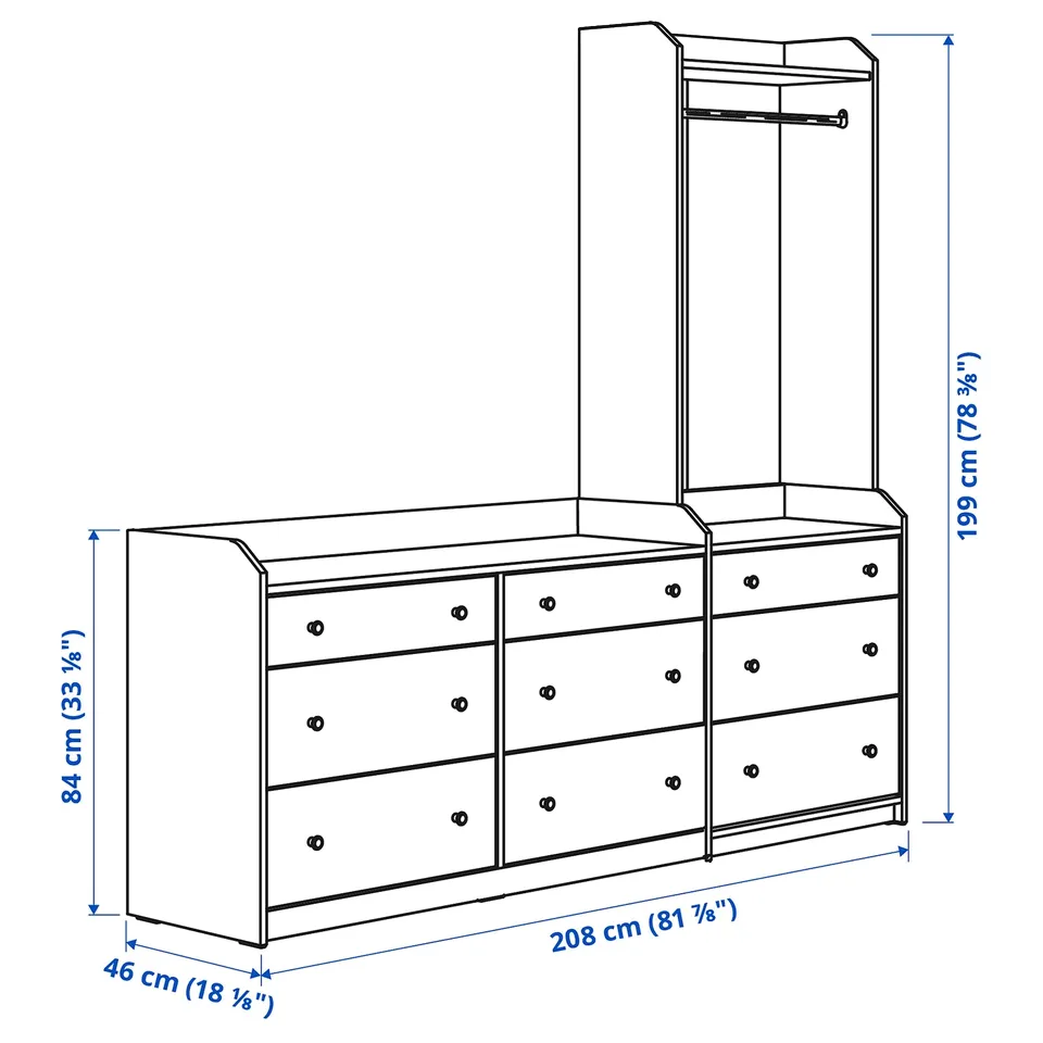 Illustration with measurements for the product: HAUGA.