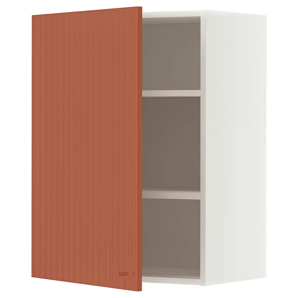 METOD Wall cabinet with shelves, white/Terrsjö red-brown wave pattern, 60x37x80 cm