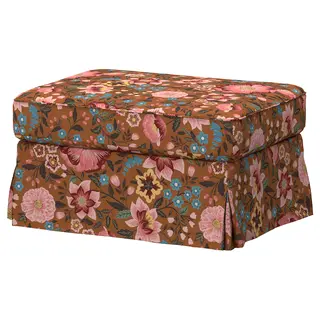 EKTORP footstool with storage, Mångbyn brown/multicolour, Height 44 x Length 82 x Width 62 cm