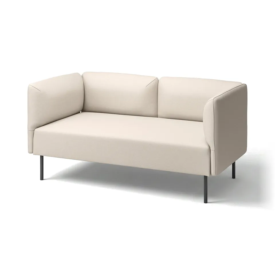Modern beige modular sofa, LILLEHEM, with sleek lines and angled back, made of polyester and steel.