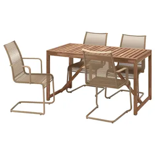 NÄMMARÖ / VÄSMAN table+4 chairs w armrests, outdoor, light brown stained/brown, 140 cm