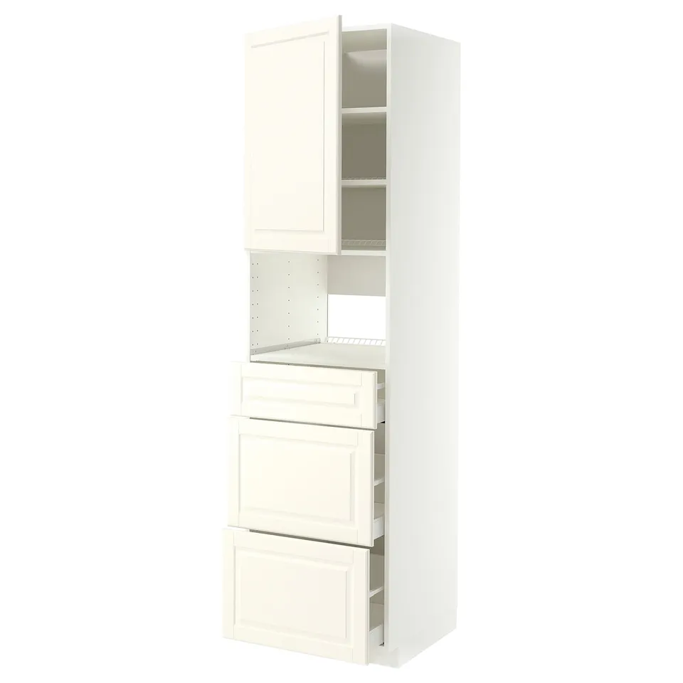 METOD / MAXIMERA High cabinet f built-in appliances, white/Bodbyn off-white, 60x60x220 cm