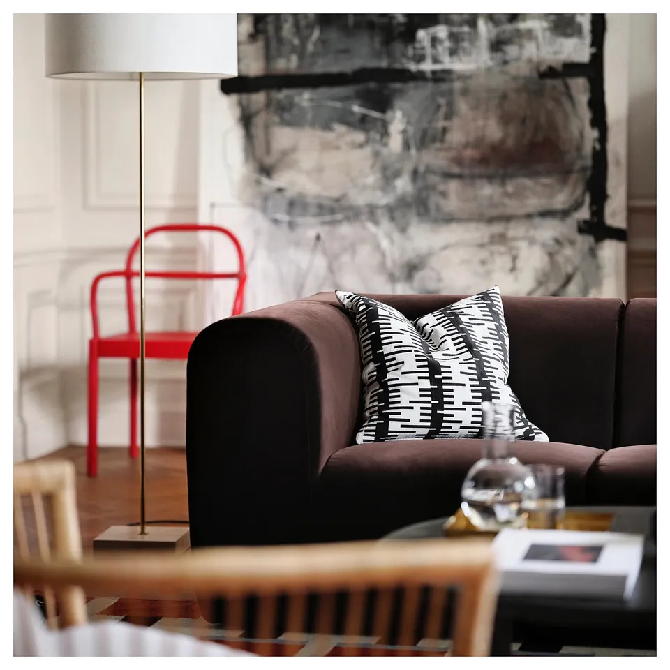 STOCKHOLM 2025 Floor lamp, white textile/brass-plated, 159 cm
