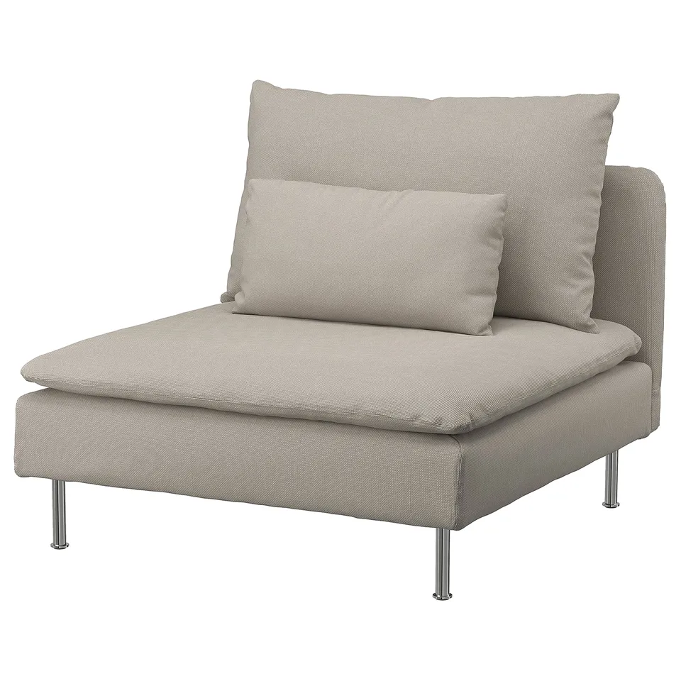 SÖDERHAMN chair, grey, wavy fabric, low profile, chrome legs.