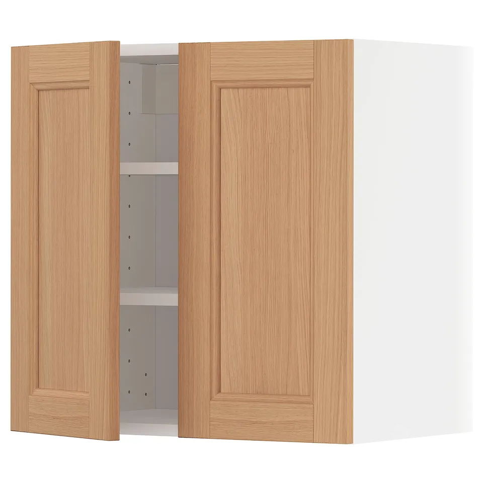 METOD kitchen cabinet with oak doors. Two-door design, natural wood colour, sturdy construction.