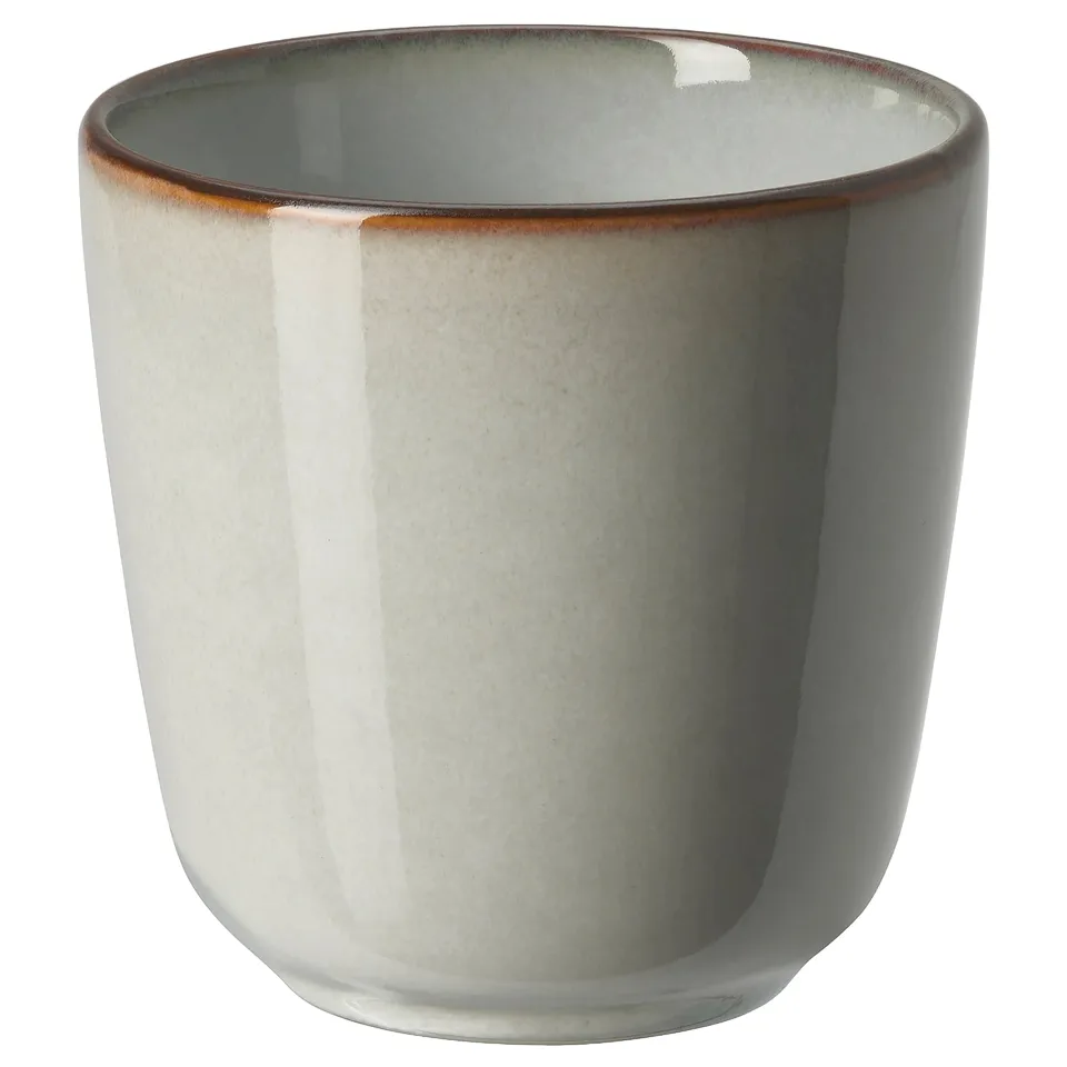 GLADELIG mug, sand-colored, stoneware, cylindrical shape, crafted look with smooth glaze.
