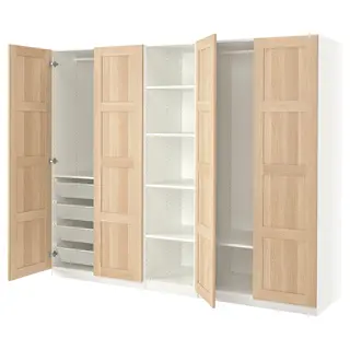 PAX / BERGSBO wardrobe, white/white stained oak effect, Width 250 x Depth 60 x Height 201.2 cm