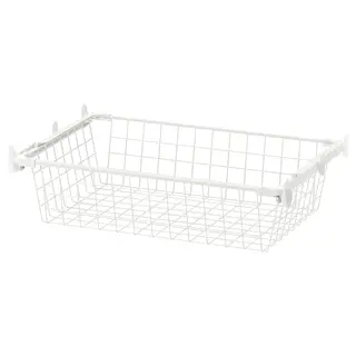 HJÄLPA wire basket with pull-out rail, white, Width 56.4 x Depth 36 x Height 13 cm