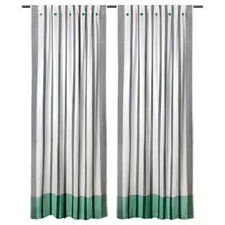 MÄVINN curtains, 1 pair, black/white/stripe green, 110x250 cm