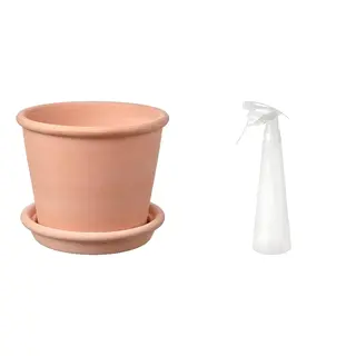 MUSKOTBLOMMA/TOMAT set: plant pot with saucer + spray bottle