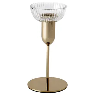 KUNGSTÄRNA candlestick, clear glass/gold-colour, 19 cm