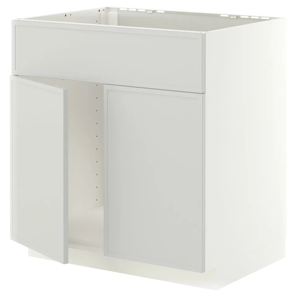 METOD Base cabinet f sink w 2 doors/front, white/Aspudden light grey, 80x60x80 cm