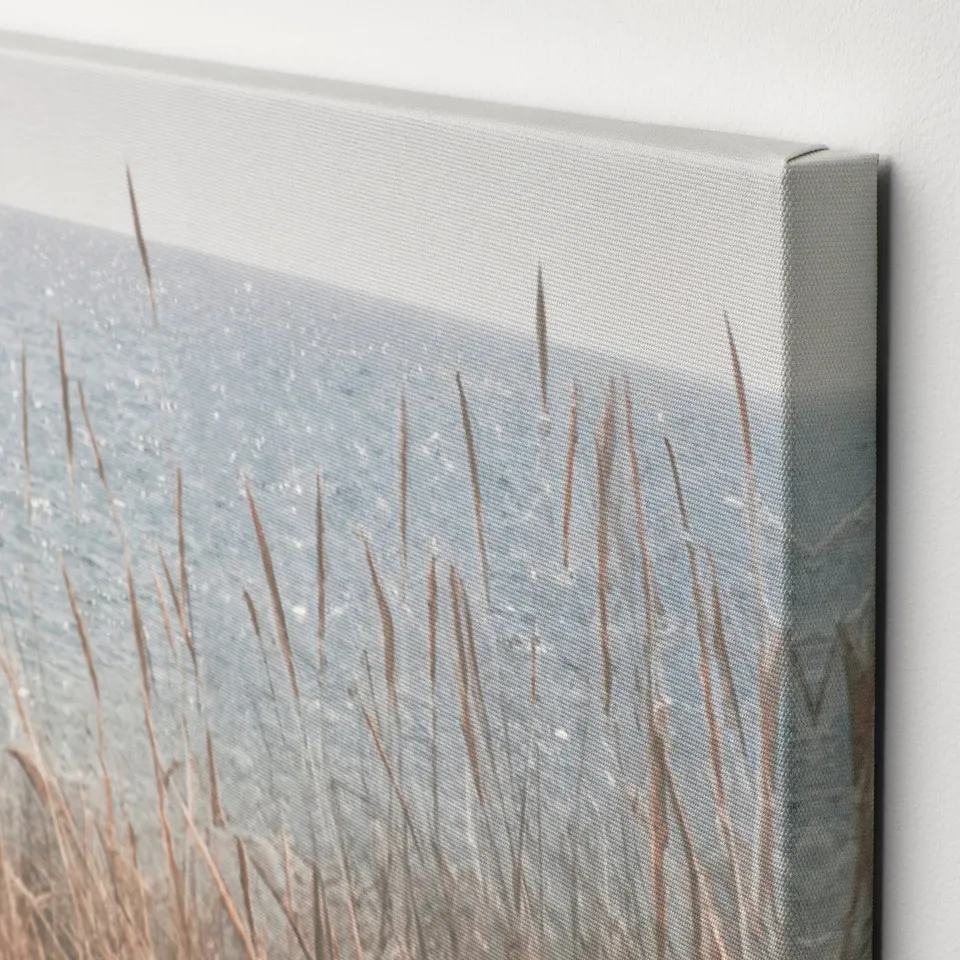 Close-up of canvas art with delicate grasses, showing high-quality printing and wrap-around effect.