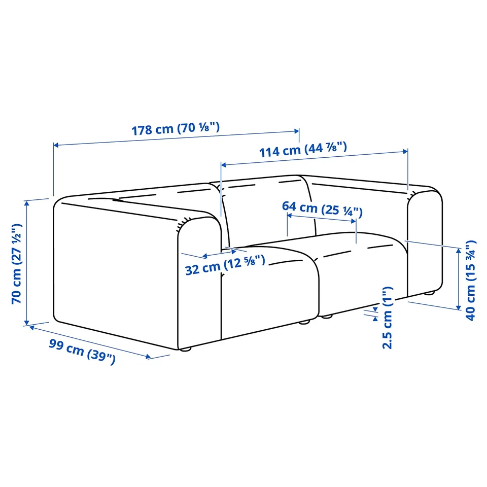 Illustration with measurements for the product: STOCKHOLM 2025.