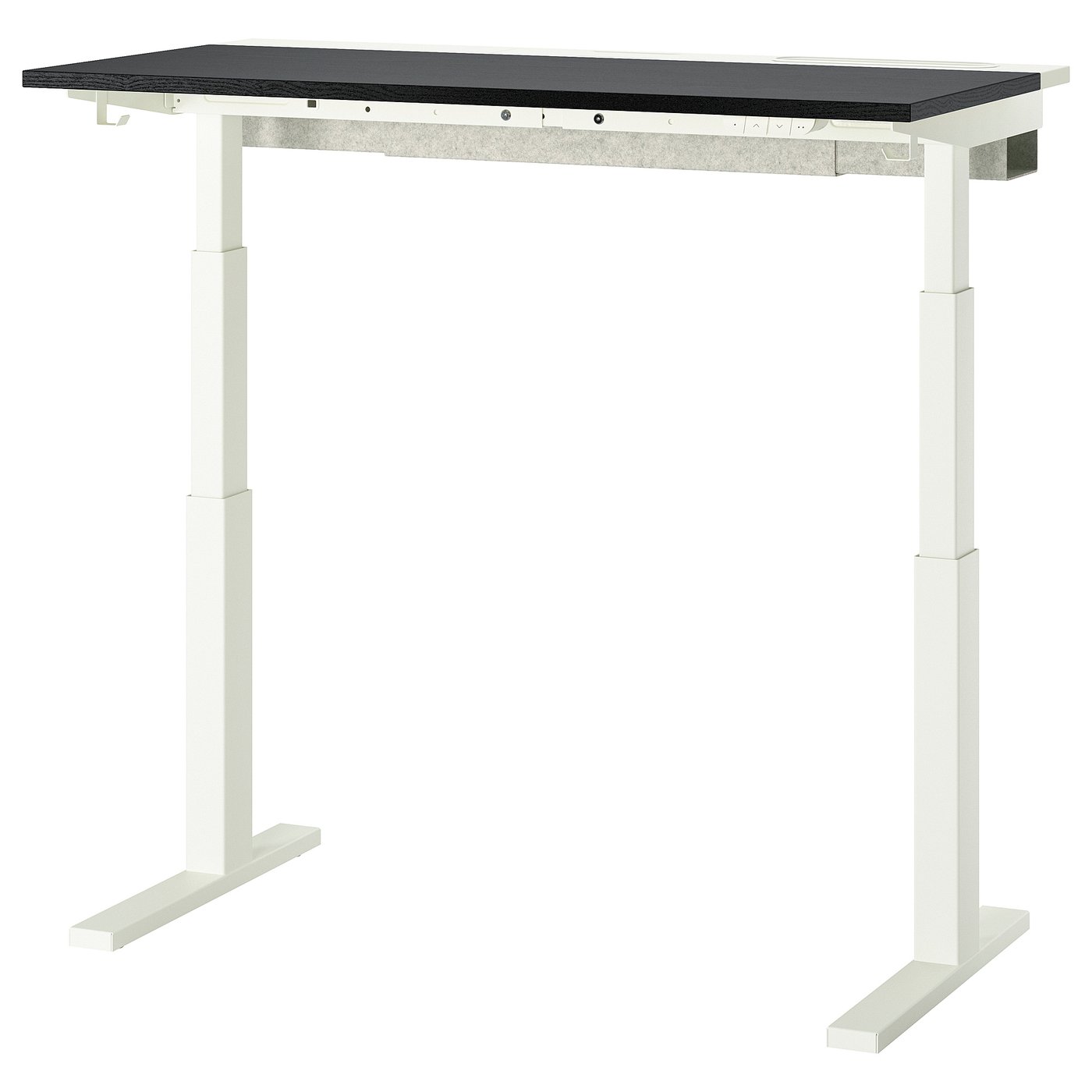 MITTZON desk, black top, white legs, adjustable height.