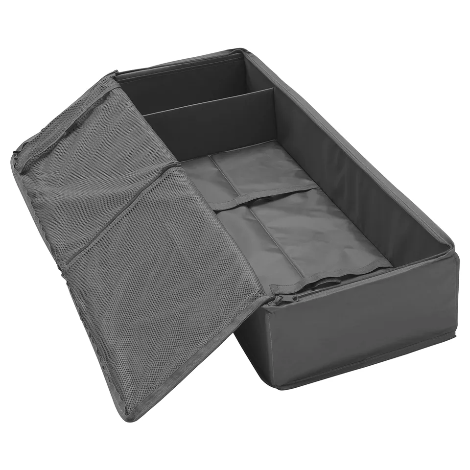SKUBB grey storage box, rectangular, opens, mesh front, ideal for organising clothes.