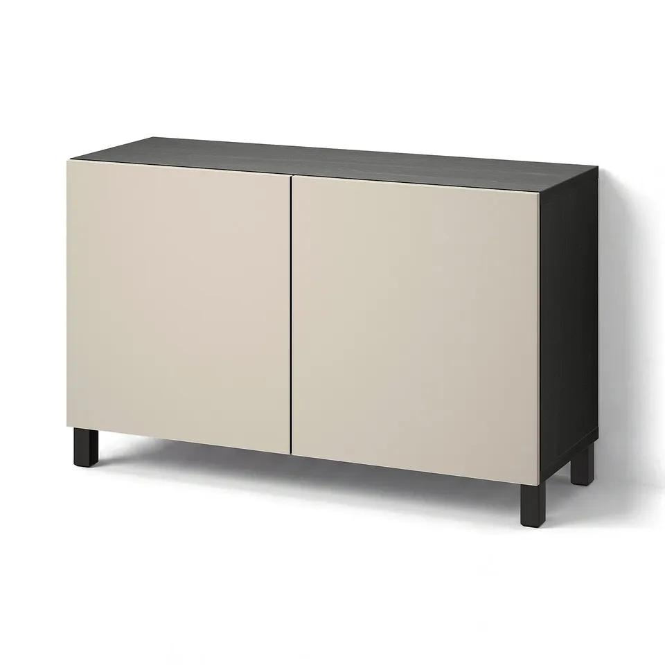BESTÅ Storage combination with doors, black-brown/Lappviken/Stubbarp light grey-beige, 120x42x74 cm