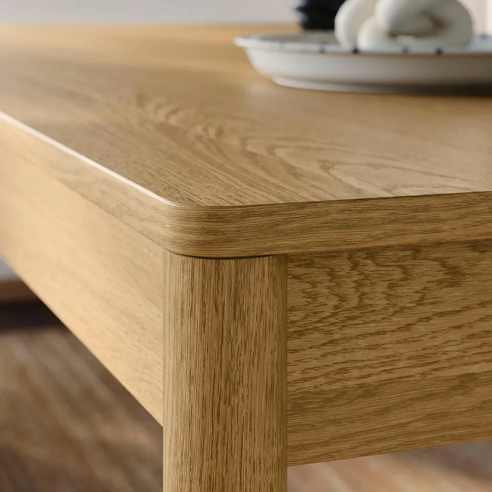 TONSTAD / TONSTAD Table and 6 chairs, oak veneer/oak effect Fridtuna light beige, 200x85 cm