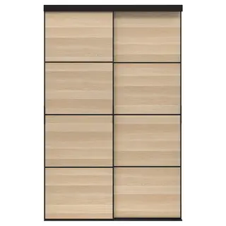 SKYTTA / MEHAMN sliding door combination, black/double sided white stained oak effect, Height 240 x Width 152 cm