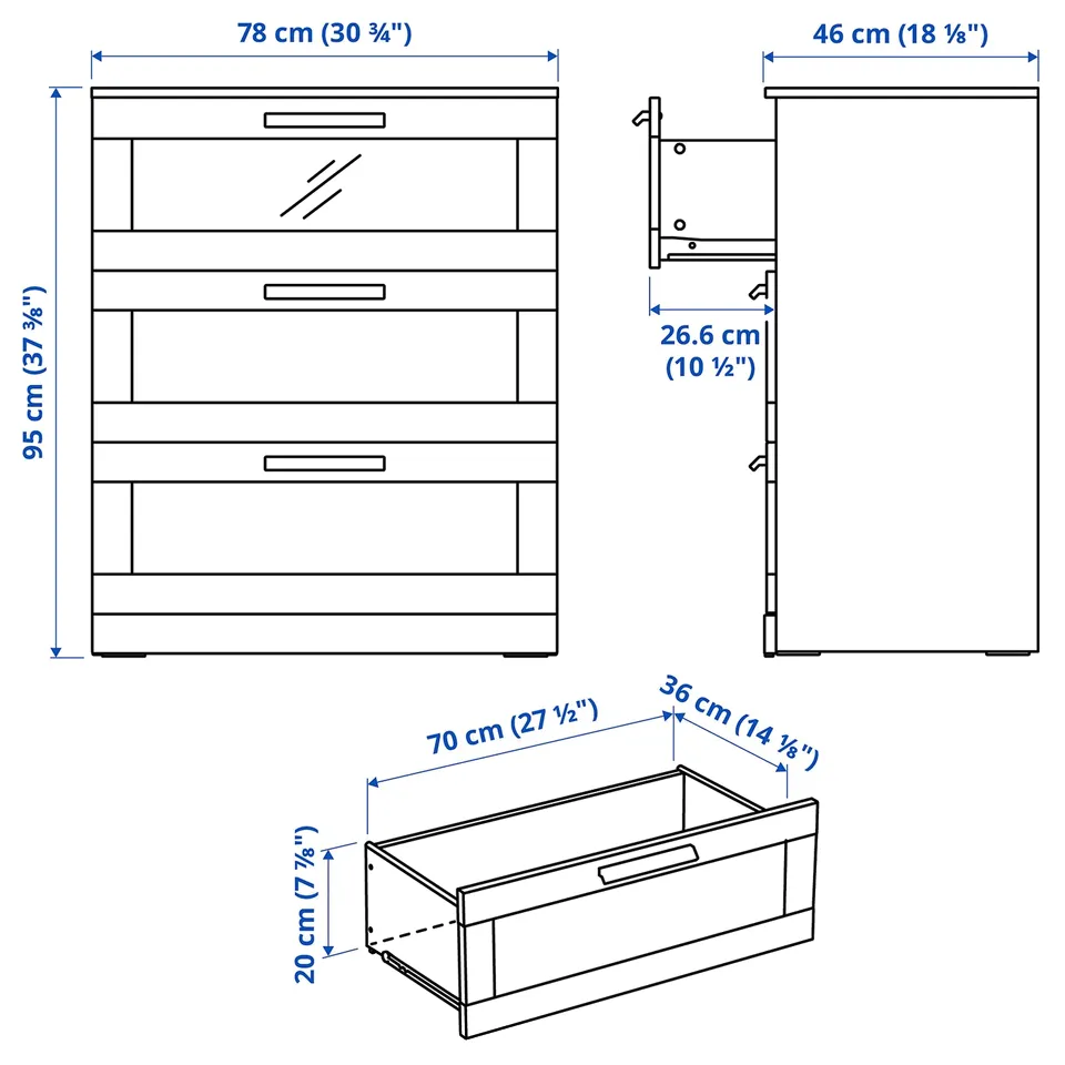 Illustration with measurements for the product: BRIMNES.