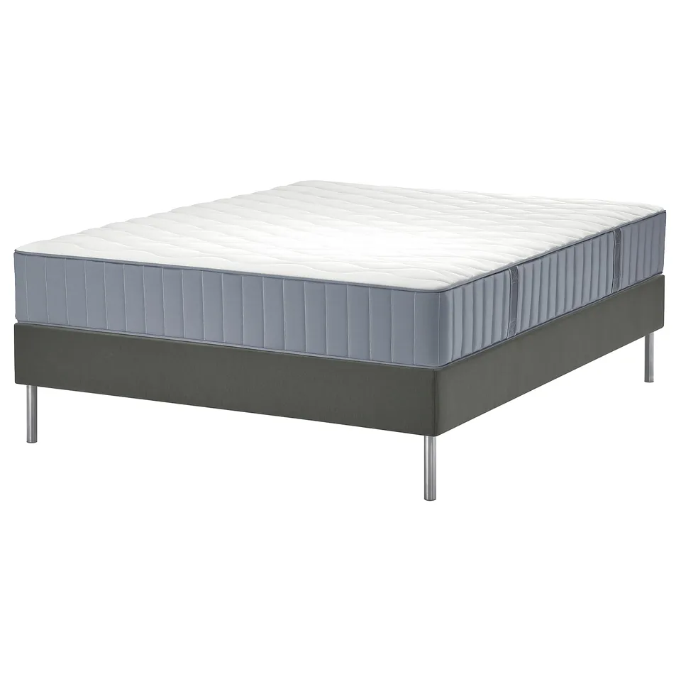 LYNGÖR Divan bed, Vågstranda extra firm/light blue dark grey, 180x200 cm