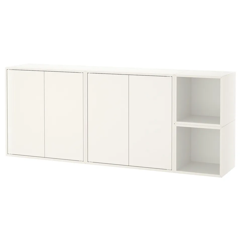 White EKET wall storage. Three doors, two shelves. Simple, modern design. Minimalistic.
