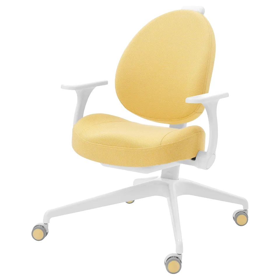 Yellow MICKE office chair, adjustable, 5 casters.