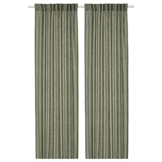 DYTÅG curtains, 1 pair, grey-green/with heading tape, 145x250 cm