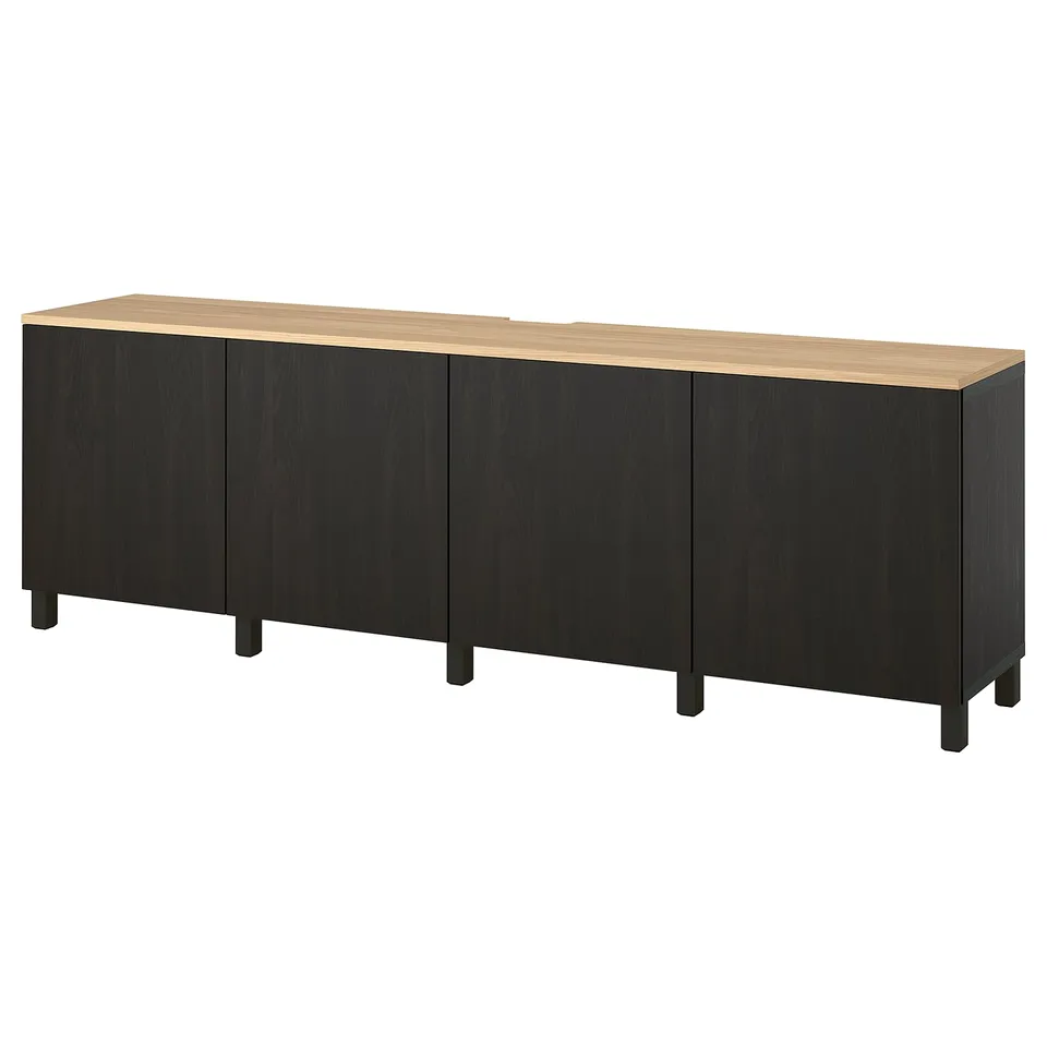 BESTÅ TV bench with doors, black-brown/Lappviken/Stubbarp black-brown, 240x42x76 cm