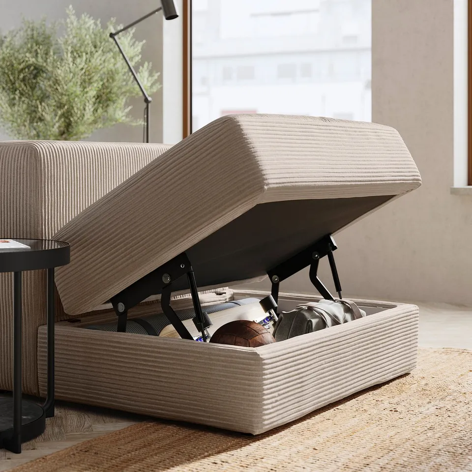 JÄTTEBO sofa, beige, fabric cover, modular storage, soft cushions.