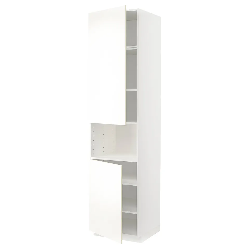 White METOD kitchen cabinet with multiple shelves, modern design.