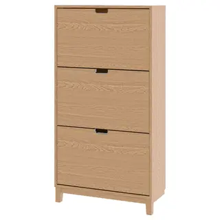 STÄLL shoe cabinet with 3 compartments, oak veneer, 79x29x148 cm