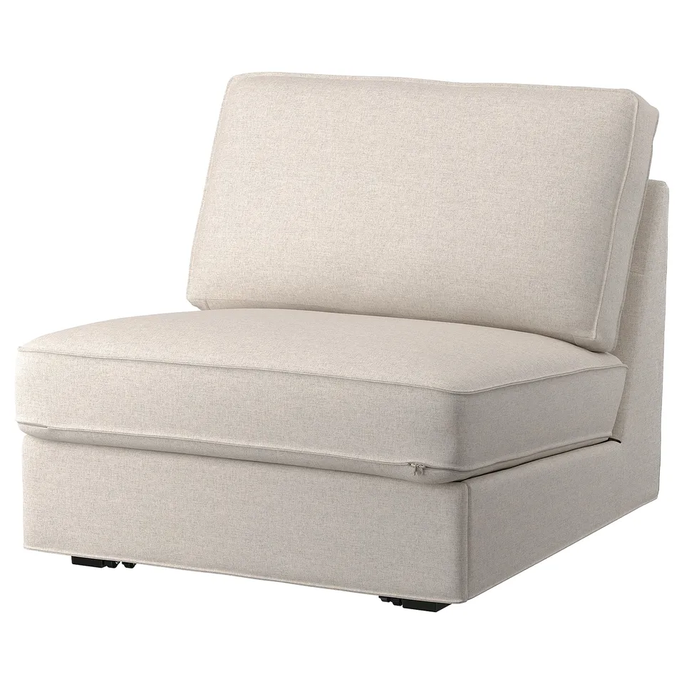 Beige KIVIK chair, soft wool texture, minimalist design with black legs.