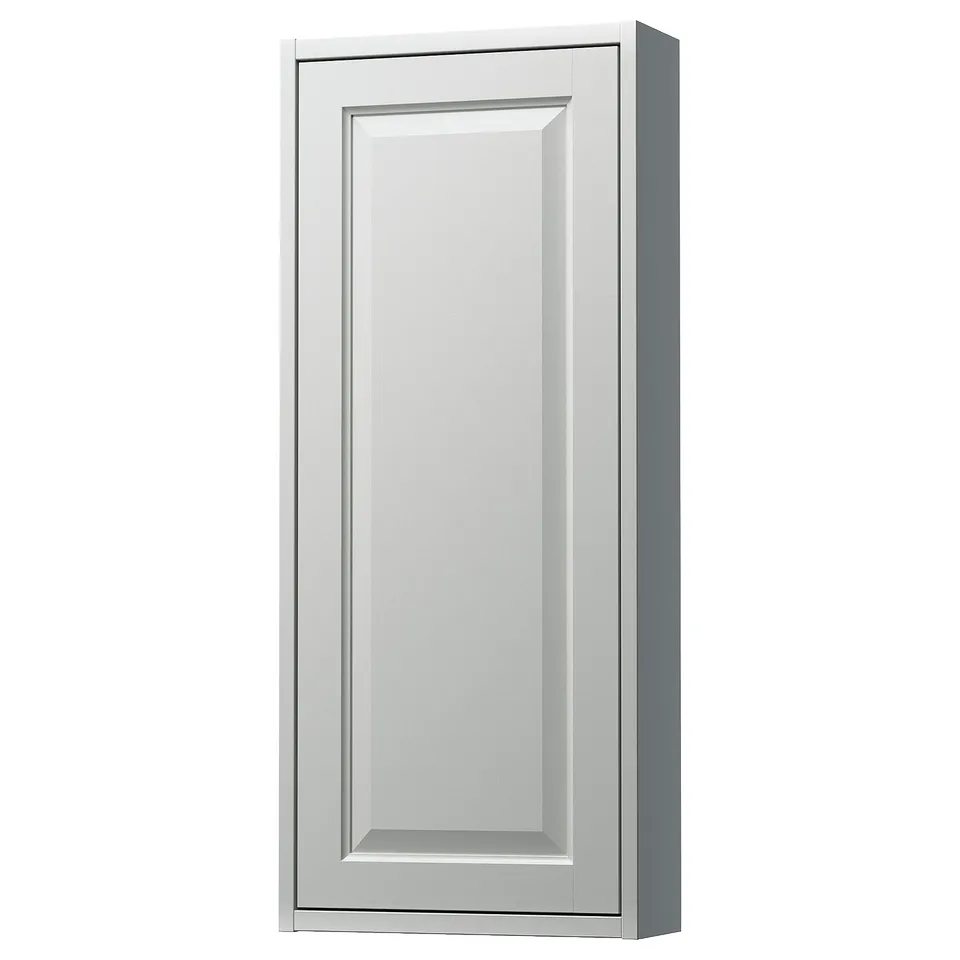TÄNNFORSEN: light grey wall cabinet with bevelled details and adjustable shelves.