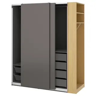 PAX / HASVIK wardrobe combination, dark grey dark grey/oak effect, Width 170.0 x Height 201.0 x Depth 66 cm