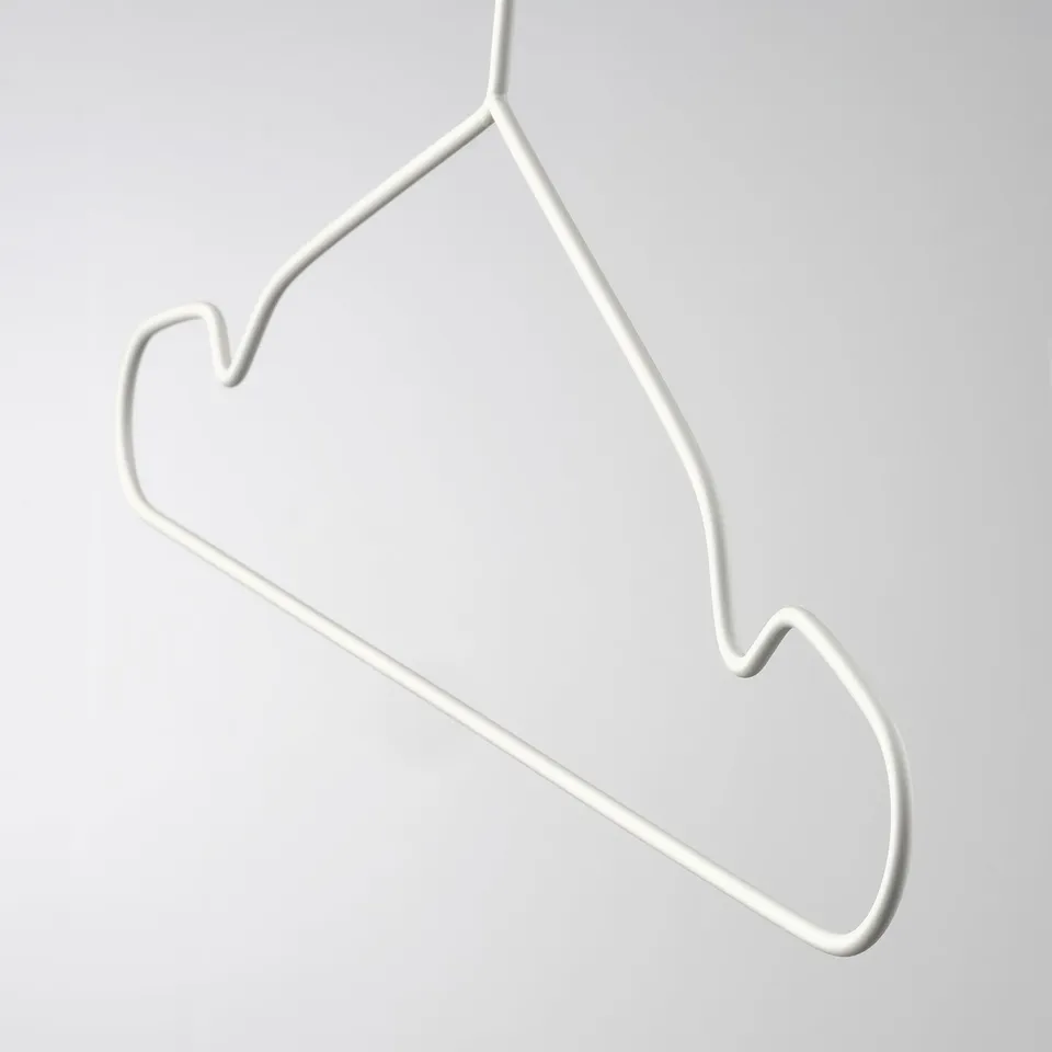 White metal hanger with smooth curves; designed for indoor/outdoor use.