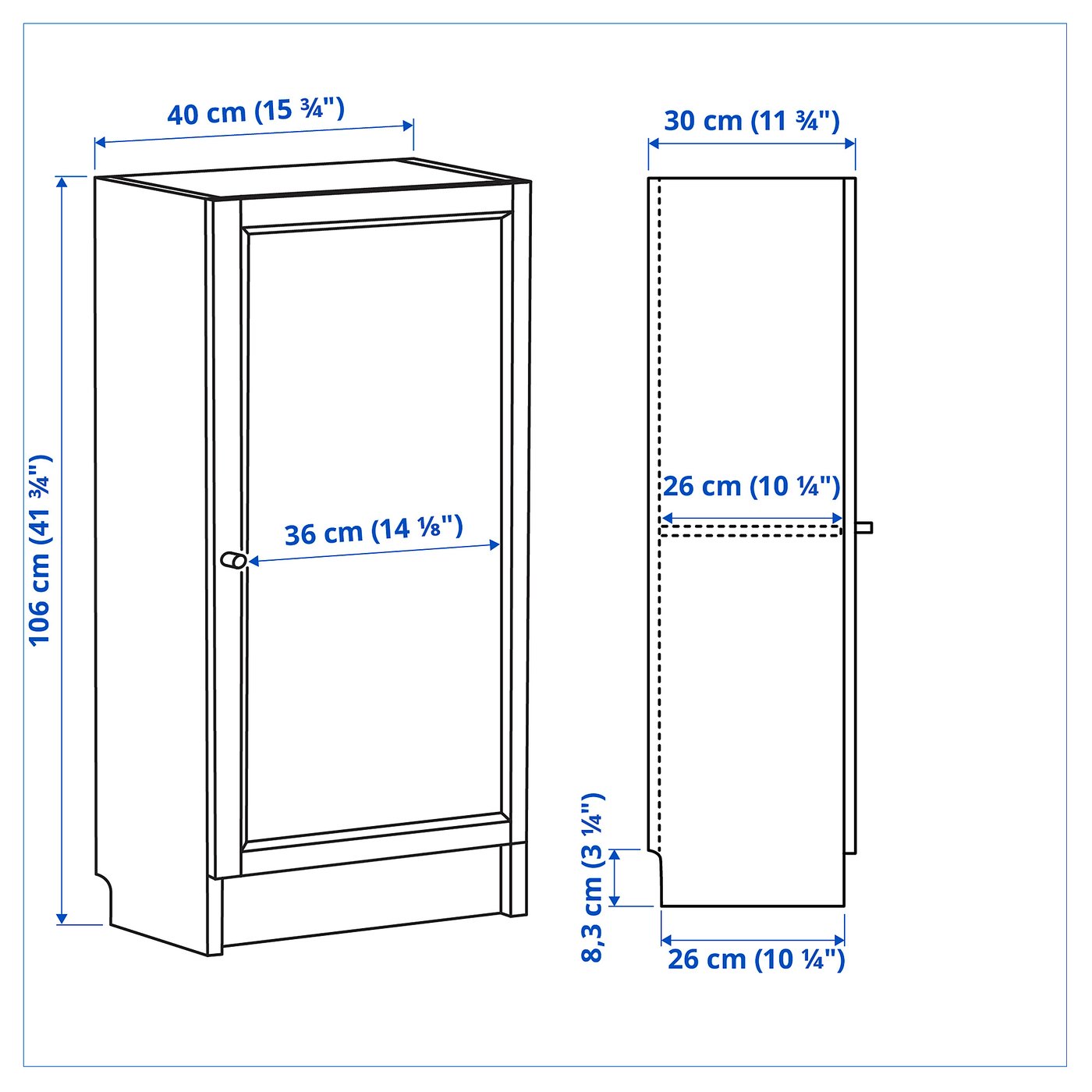 Illustration with measurements for the product: BILLY.